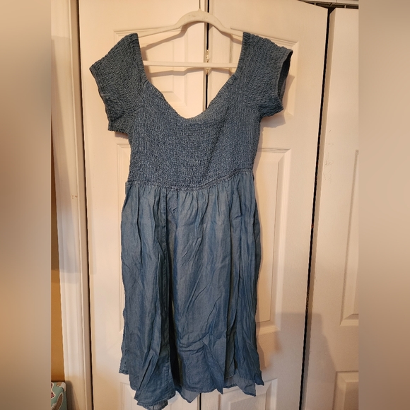 Torrid Chambray Off-Shoulder Smocked Skater Dress - Picture 3 of 3